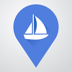 Icono plano localizacion con velero con sombra © teracreonte