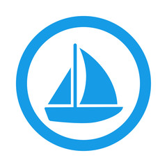 Icono plano velero en circulo color azul