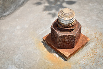 Selective focus and close up / Rusty red nut and bolt