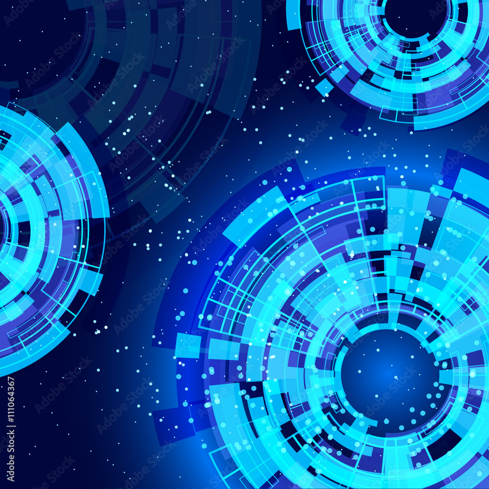 Poster abstract blue background with technology design elements.