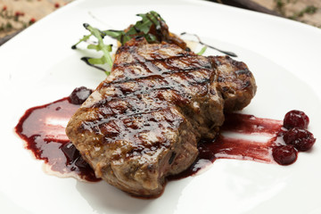 Fat, juicy steak beef thick edge, grain-fed , wet binning.