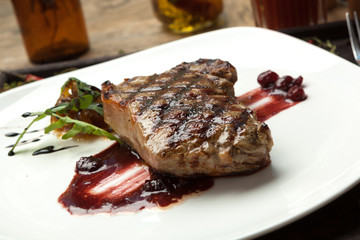 Fat, juicy steak beef thick edge, grain-fed , wet binning.