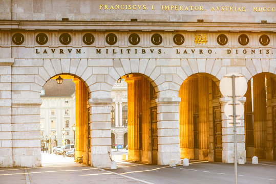 Heldentor gates on Hendel square in Vienna on the morning