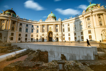 Fototapeta na wymiar St. Michael's Wing with Vindobona ruins on Michaelerplatz in Vienna