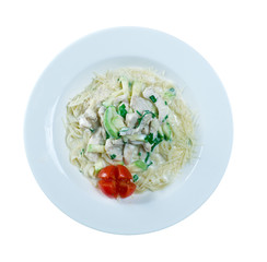 Fettuccine with salmon .