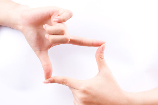 finger hand symbols concept framing composition for taking a photo Viewfinder isolated on white background