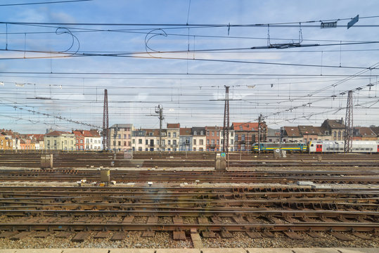 Brussels South railway station, Belgium. Picture was taken through the window of the train when it was about to leave the station.