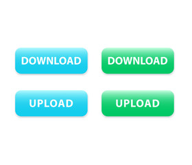 download, upload buttons in blue and green, vector illustration