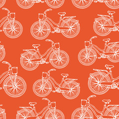 Seamless pattern with hand drawn vintage bicycles