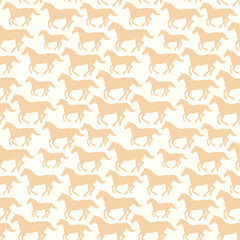 Seamless pattern with hand drawn silhouette horses