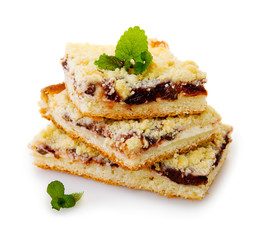 Crumble cake with plum isolated .