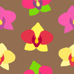 Floral seamless pattern of orchids. Repeating background of blooming flowers. Decorative endless texture.	