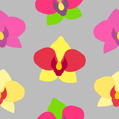 Floral seamless pattern of orchids. Repeating background of blooming flowers. Decorative endless texture.
