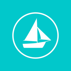 Sailboat icon in circle, boat with sail sign, vector illustration