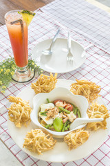 Papaya fried salad crispy famous and delicious Thai fusion food  what we called 