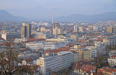 cityscape of Ljubljana, view from the Castle hill