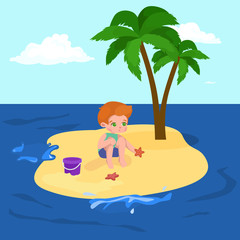 Obraz na płótnie Canvas Fun at beach. Happy kids plaing sand around water