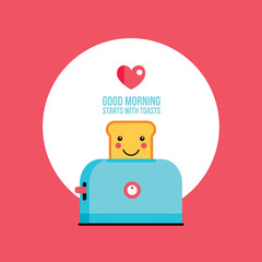 Toaster and funny toasted bread with cute smile Cartoon character