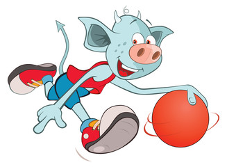 Illustration of a Cute Devil. Basketball player. Cartoon Character