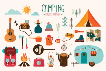 Foto op Plexiglas Camping equipment vector collection © lilett