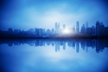 chongqing city,blue toned image.