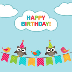 Happy birthday card with owls