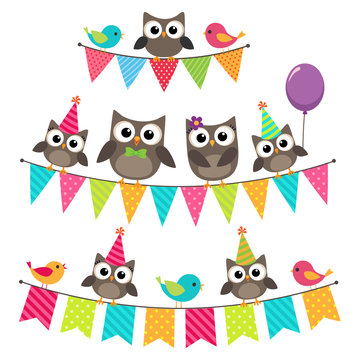 Birthday bunting with owls