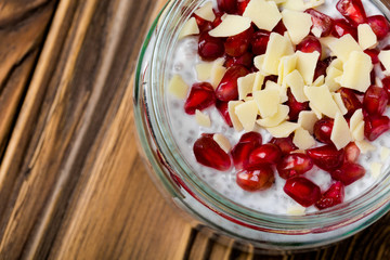 Homemade chia pomegranate chocolate desert