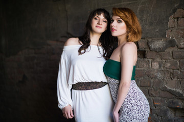 Fototapeta premium Two beautiful women talking, laughing, chatting, friendship, lifestyle