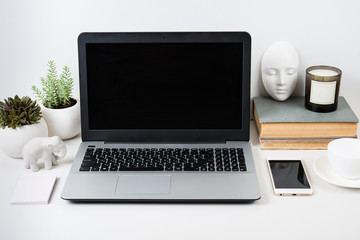 modern work space with laptop mockup on a table