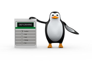 3d penguin standing with credit score ratings