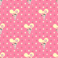 Fotobehang Cute pink pattern with little sweet girl. Lolita pattern. Baby pattern. © ladymishka