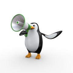 3d penguin megaphone announcement
