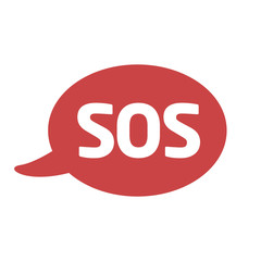 Flat vector icon with a bubble and a message sos