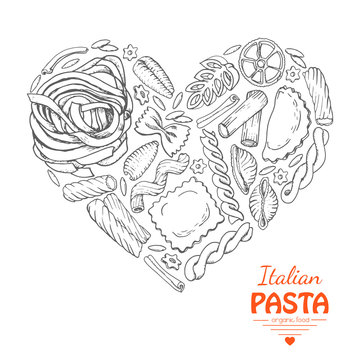 The isolated heart of pasta on a white background