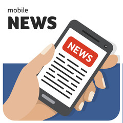 Vector flat illustration icon with the hand and mobile phone wit