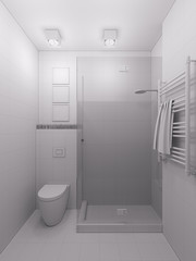3D illustration of a bathroom in a modern style.