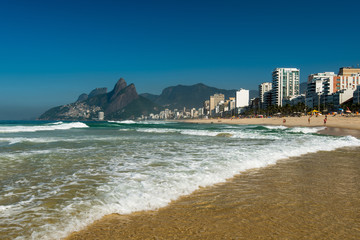 Low Waves on the Sand of Ipanema Beach in Rio de Janeiro