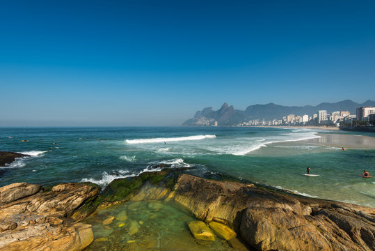 Rocks of Arpoador Beach and Ipanema Beach view in Rio de Janeiro