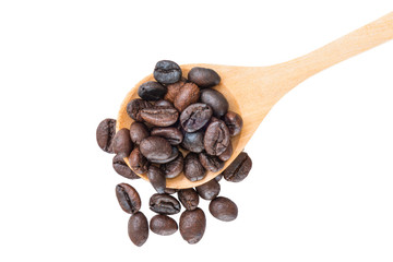 Roasted Coffee Beans background texture and wooden spoon