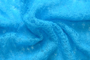 beautiful fluffy mohair delicate turquoise blue plaid stole a little carelessly deployed