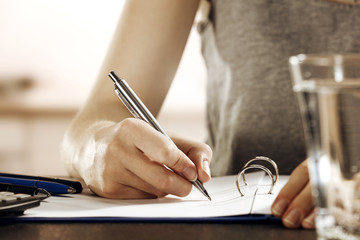 woman and pen and free space 