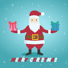 Christmas Card Illustration With Happy Santa Hold Gift