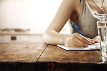 woman and pen and free space 