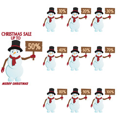 Set Of Christmas Sale With Snowman Holding A Discount Board