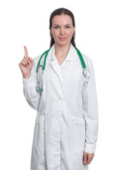 Female doctor showing finger up