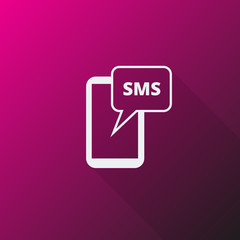 White Sms icon on pink background