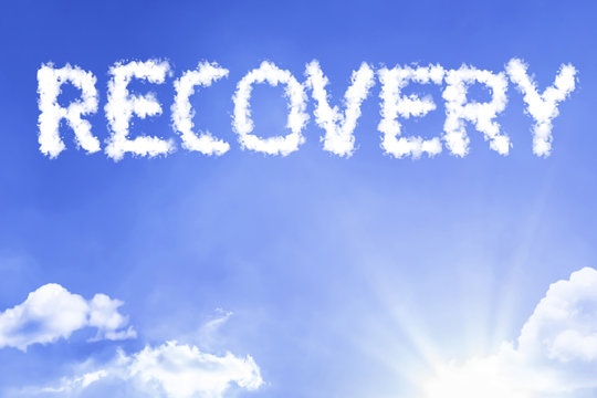 Recovery cloud word with a blue sky