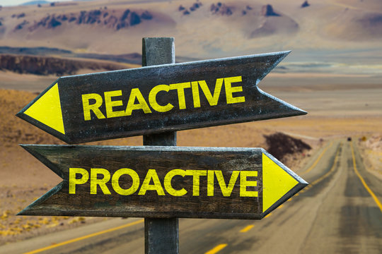 Reactive - Proactive crossroad in a desert background