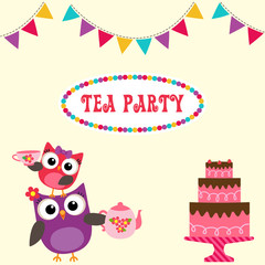 Tea party invitation with cute owls